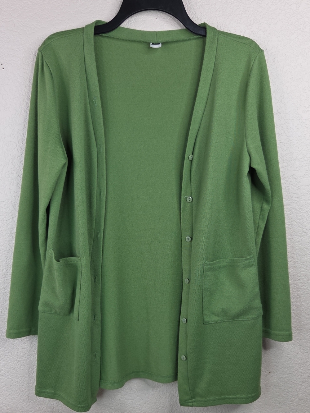 Olive Green Long Button-Front Cardigan